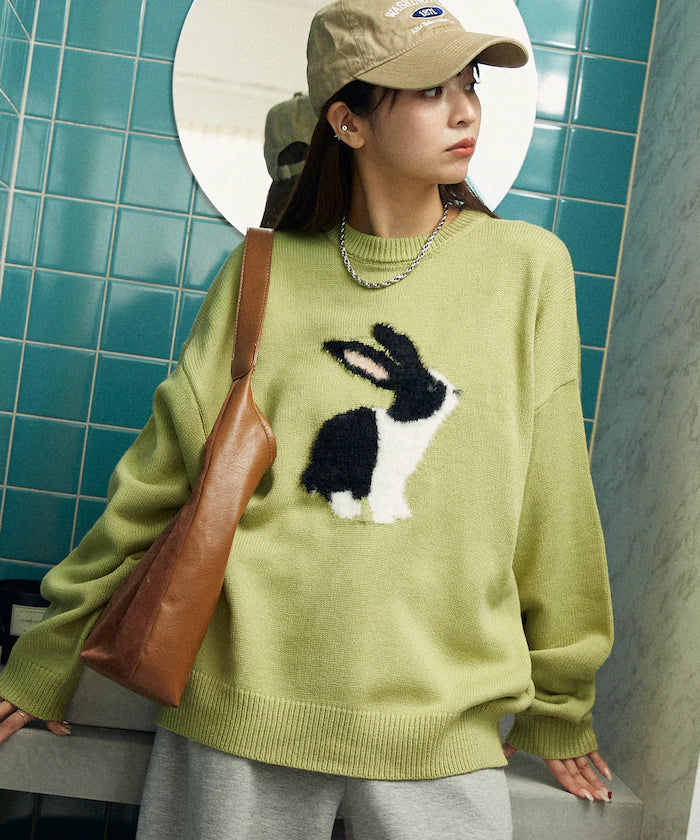 Shaggy Embroidered Rabbit Design Knit Limited Edition