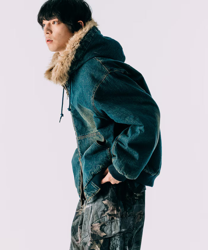 2way fake fur zip-up padded hooded jacket with detachable fur
