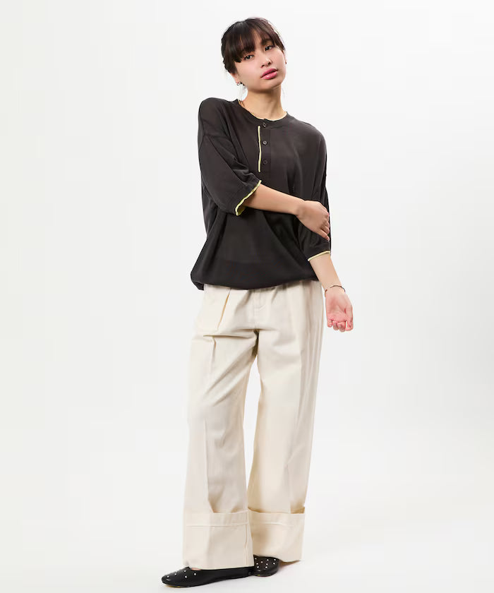 Limited Edition Relaxed Fit Color Block Henley Neck Knit
