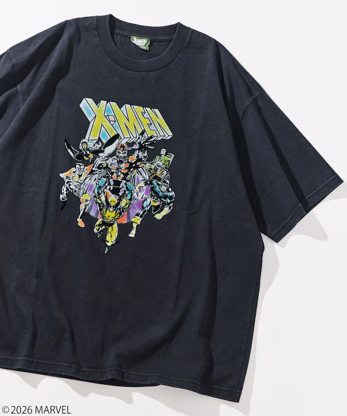 MARVEL/X-MEN Crew Neck T-Shirt / Static Flokki Processing - Black