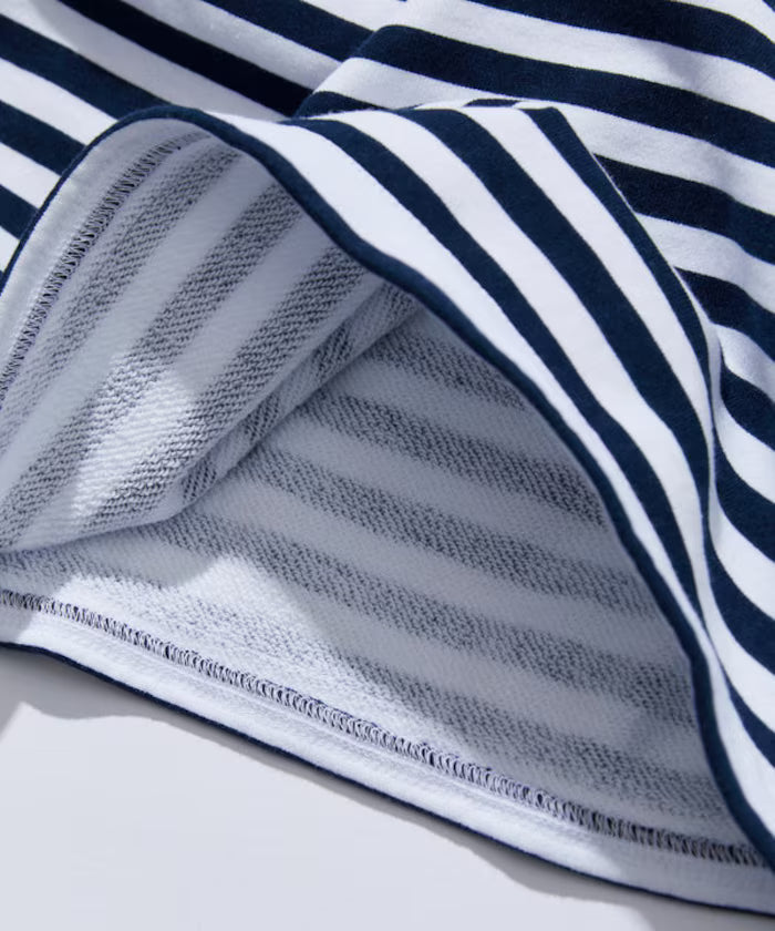 Boat Neck Horizontal Stripe french terry Long Sleeve Tee