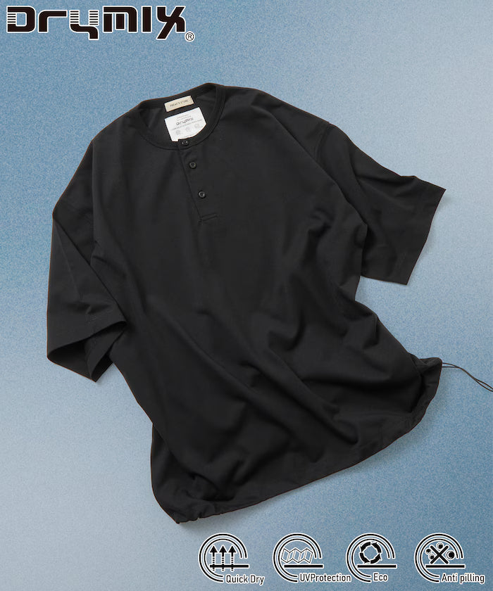 Limited Edition Drymix(R) Drymix Relaxed Fit Henley Neck T-shirt Quick Dry UV Cut - Black