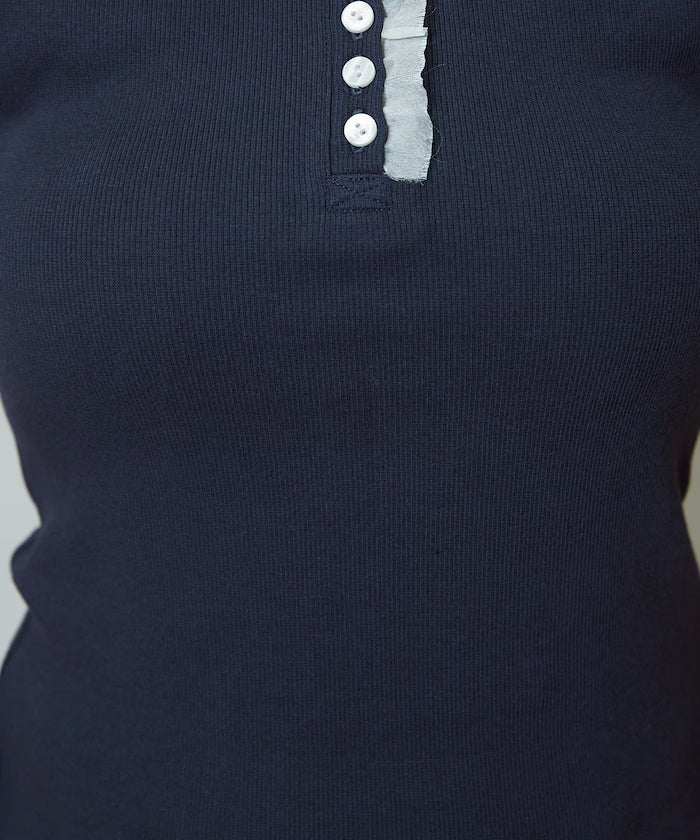 Collar Lace Contrast Henry Rib T-Shirt