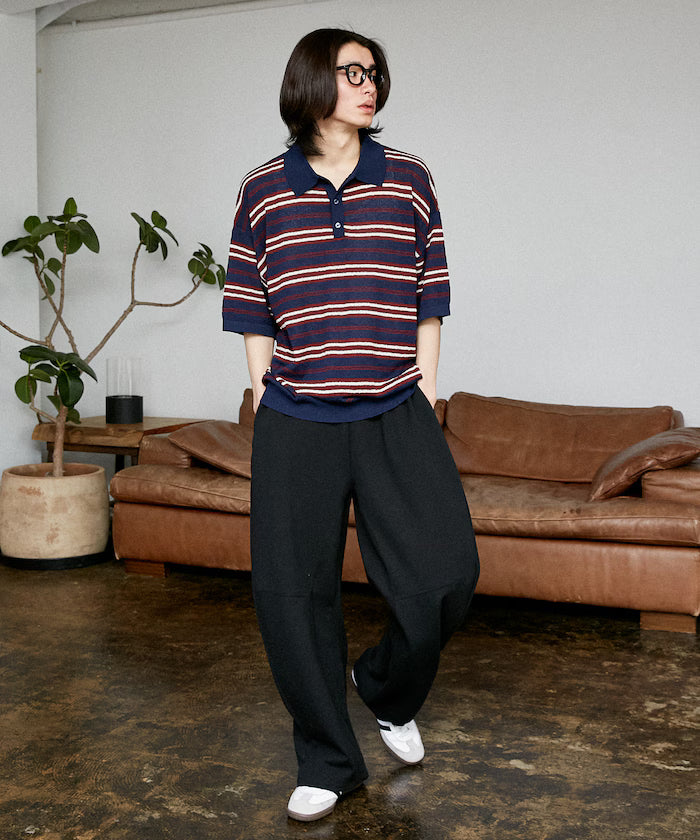 LOVE POP STUDIO Border Knit Polo Shirt Limited Edition