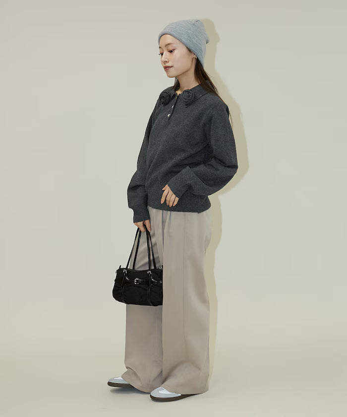 Polo knit pullover with flower motif - limited edition
