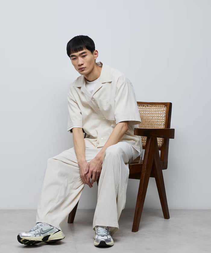 Ramie Blend Oversize Short Sleeve Open Collar Shirt / Easy Care Shirt / Linen Blend Short Sleeve Shirt
