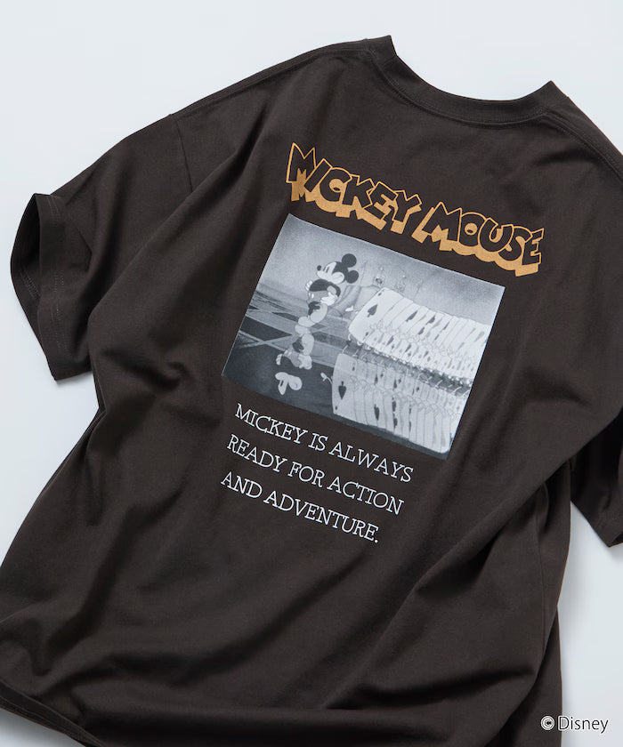 DISNEY/Mickey Mouse/Monochrome Back Print Crew Neck T-Shirt/Scene [Limited Edition]