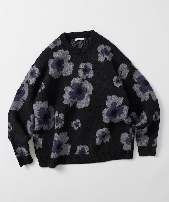 All-over Pattern Double Jacquard Knit Crew Neck Pullover / Relaxed Fit