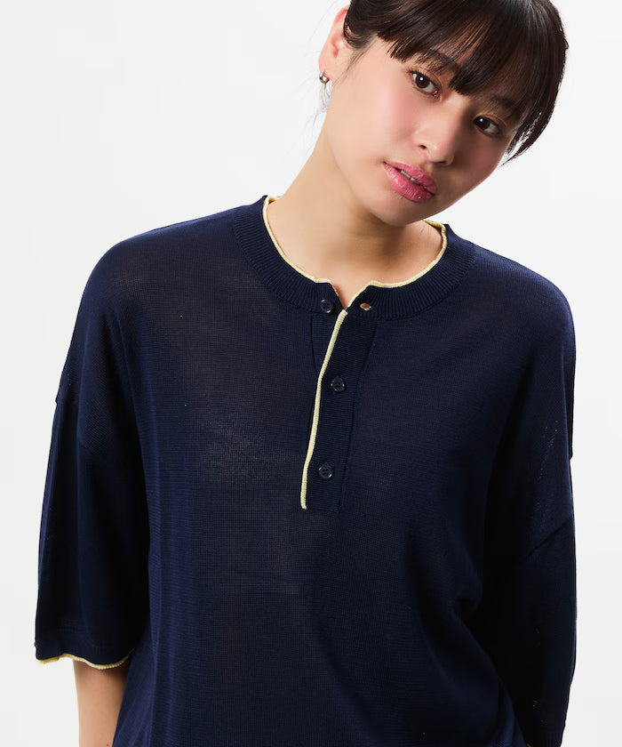 Limited Edition Relaxed Fit Color Block Henley Neck Knit