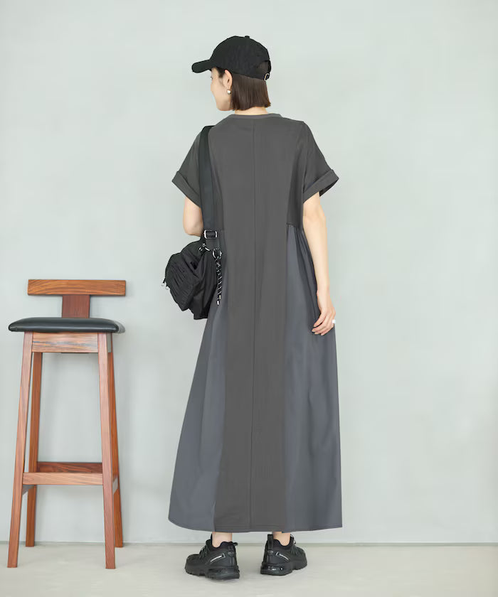 Organic Cotton Mixed Material Docking Gathered Dress