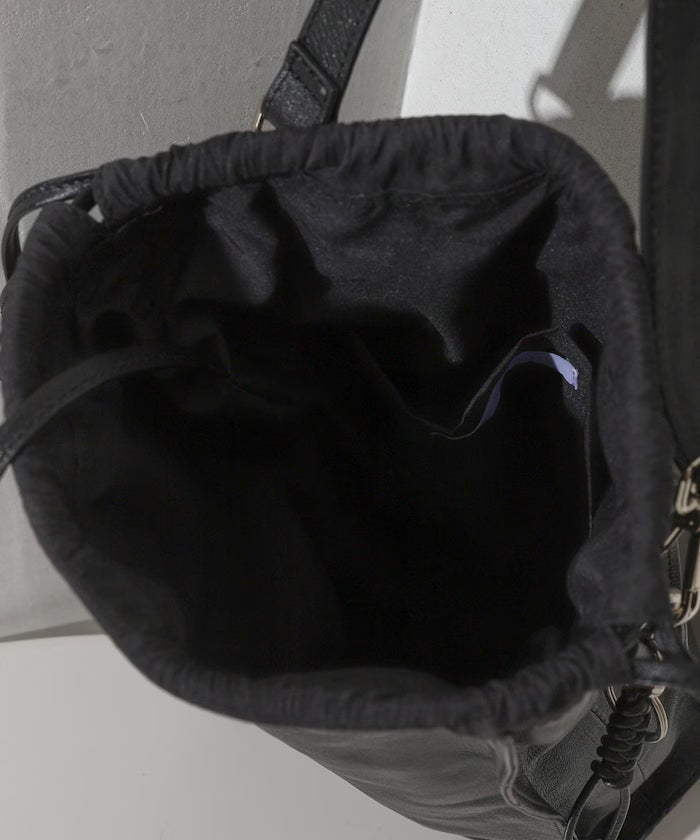 2WAY Leather Shoulder Bag 3 / Leather Vertical Drawstring 2WAY Shoulder Bag / Cowhide / Water-repellent Leather