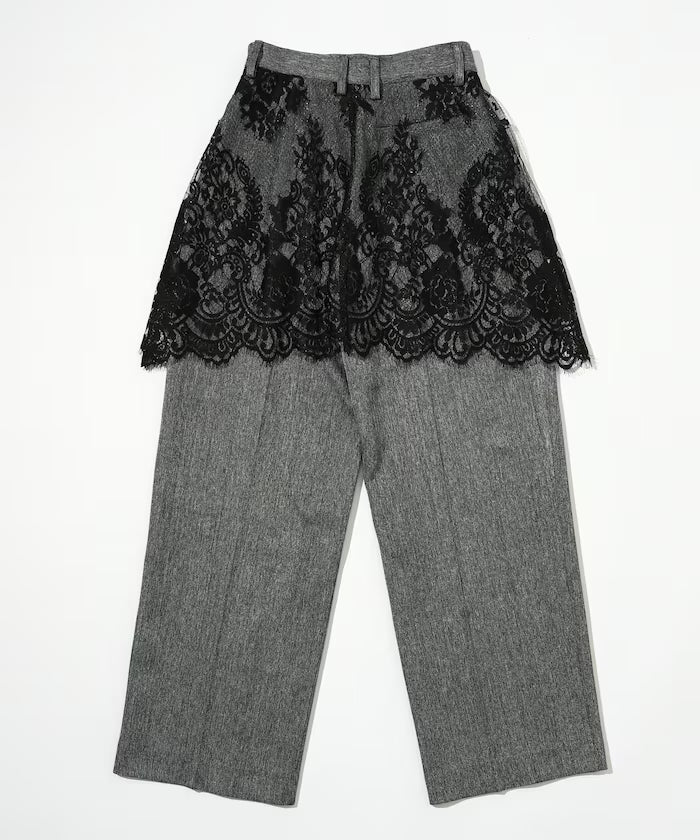 Lace Layered Slacks / Center Press Wide Slacks