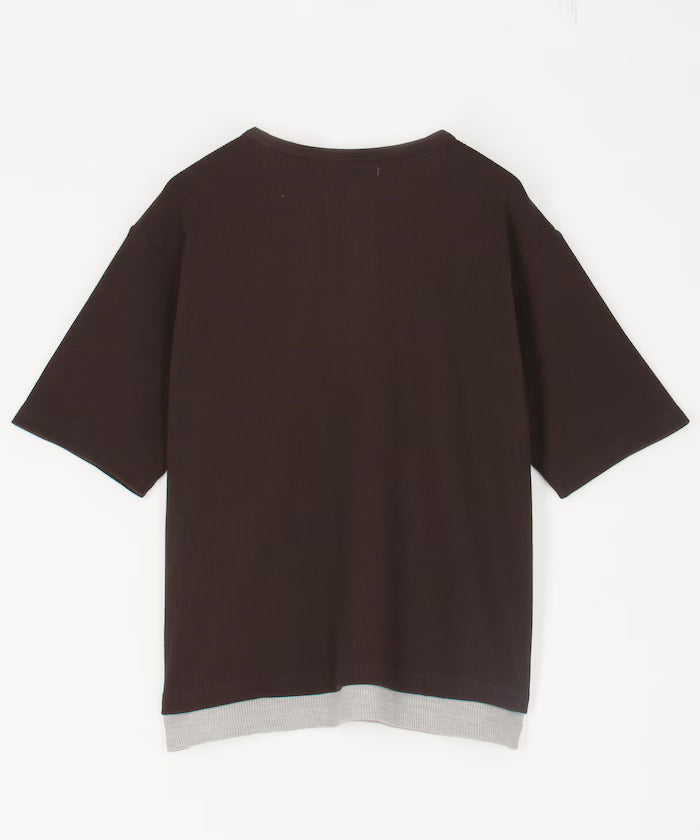 Waffle Fake Layered Henry Neck T-Shirt