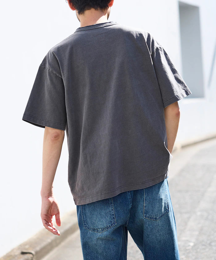 HEAVY WEIGHT/Pigment Short Sleeve Henley Neck T-Shirt/10.5 ounces
