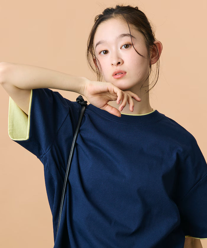 Limited Edition Relaxed Fit Color Block Fake Layered Crew Neck T-Shirt