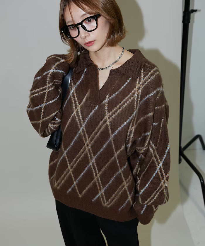 Checked pattern mohair touch skimmer knit limited edition