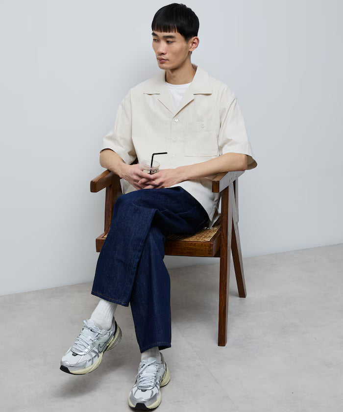 Ramie Blend Oversize Short Sleeve Open Collar Shirt / Easy Care Shirt / Linen Blend Short Sleeve Shirt