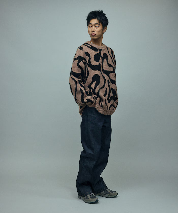 All-over Pattern Double Jacquard Knit Crew Neck Pullover / Relaxed Fit