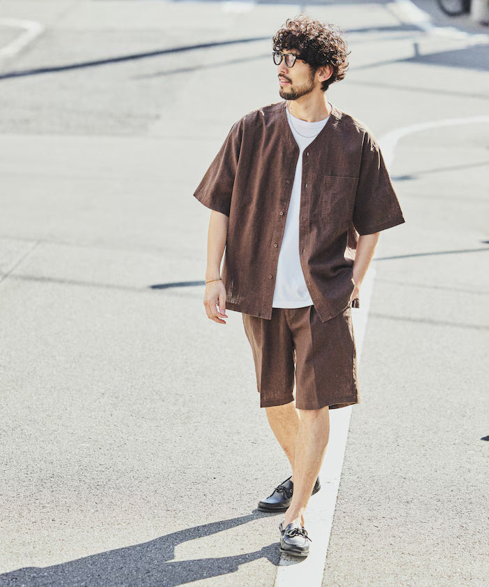 LINEN COTTON V NECK SHIRT