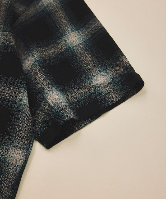Dyed Ombre Check Open Collar Short Sleeve Sheer Shirt Relaxed Fit