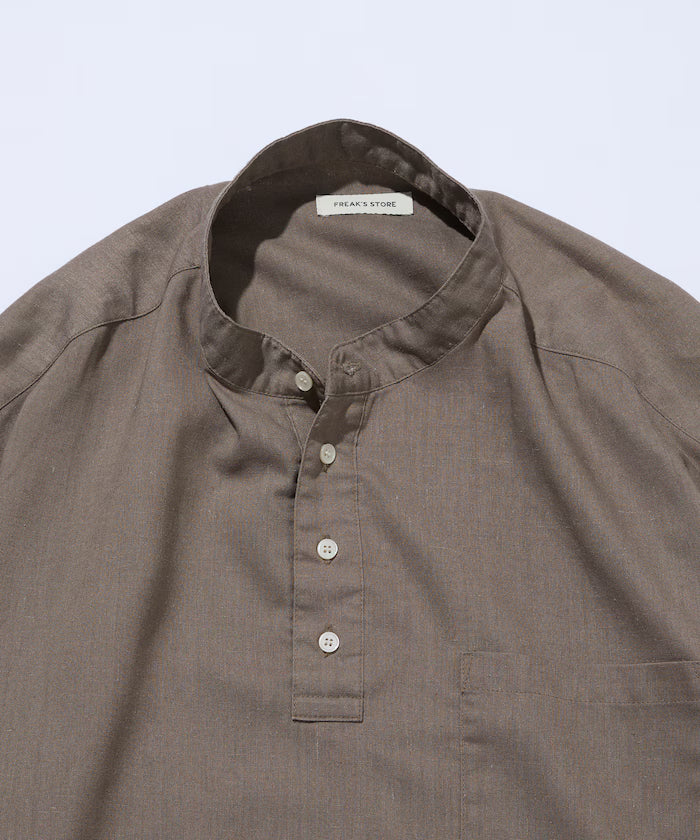 Relax Fit Linen Mix Band Collar Pullover Shirt [Limited Edition]
