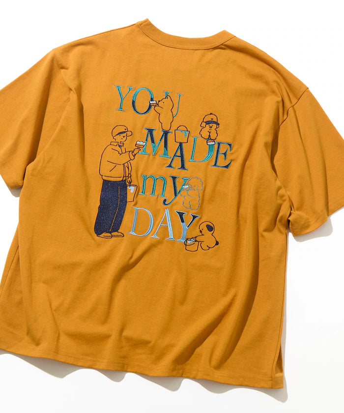 tombonia/Tombo nia Back Print Crew Neck T-Shirt/YOU MADE MY DAY - Mustard