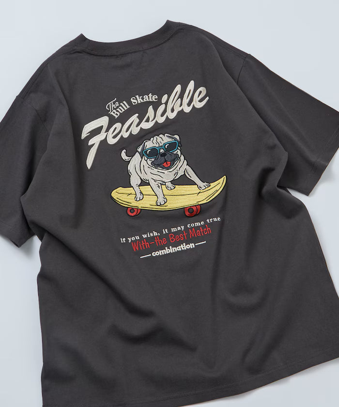 Relaxed Fit Back Embroidery Design Crew Neck T-Shirt / Dog 【Limited Edition】