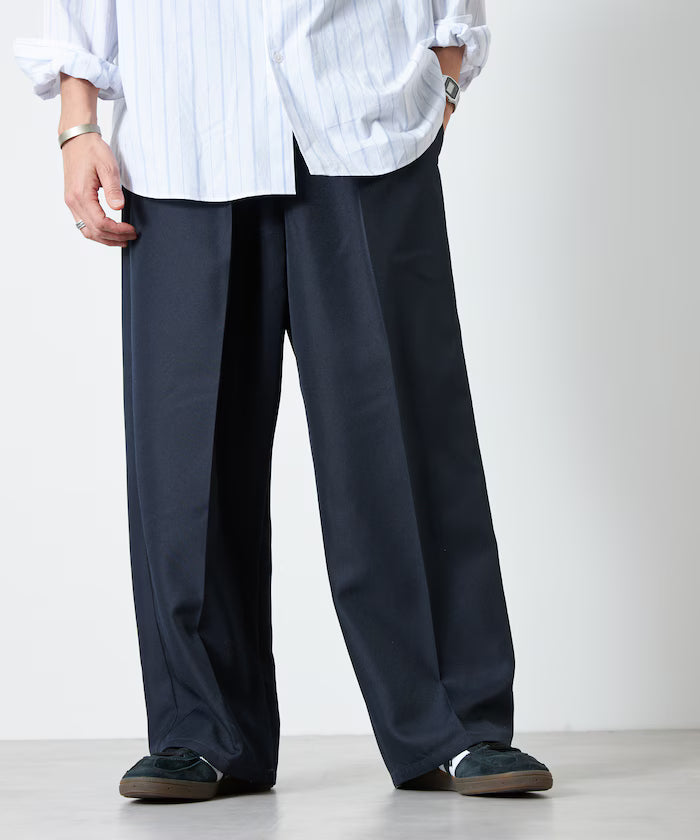 Wide Silhouette Staple Twill Easy Slacks/Wide Slacks [Limited Edition] - Navy