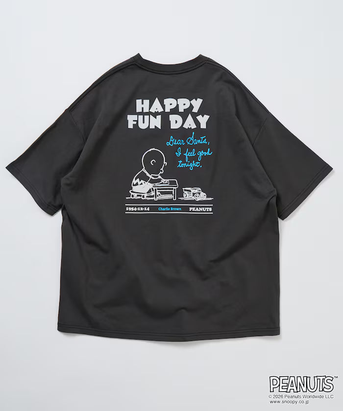 PEANUTS/Peanuts Exclusive Big Silhouette Back Print Crew Neck T-Shirt/HAPPY FUN DAY [Limited Release]