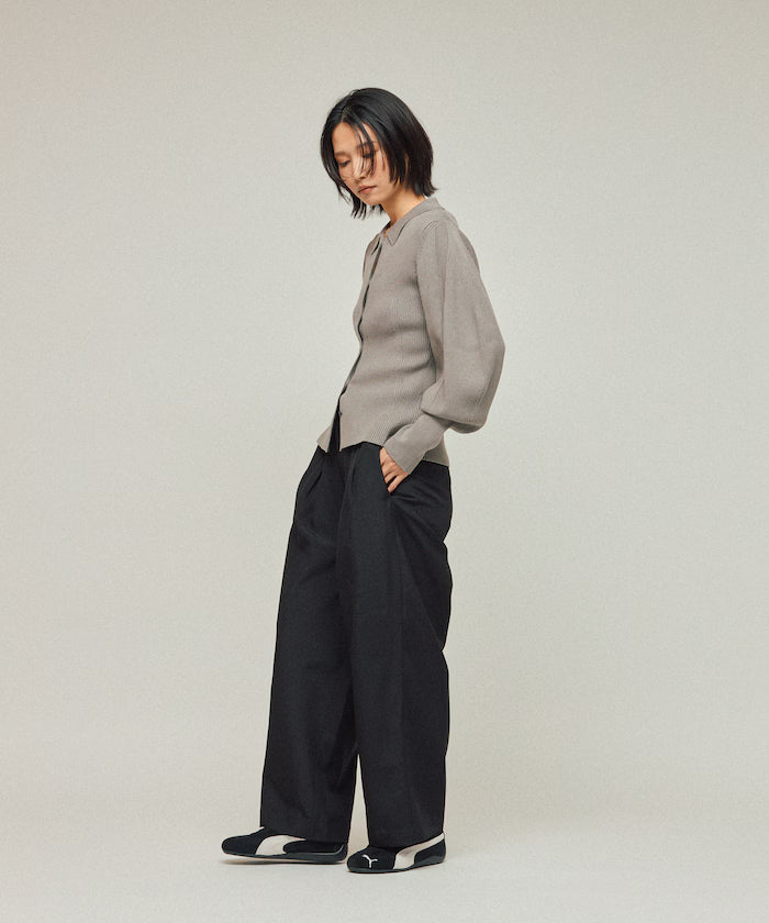 Functional material silk blend knit polo volume sleeve knit cardigan / anti-pill / machine washable