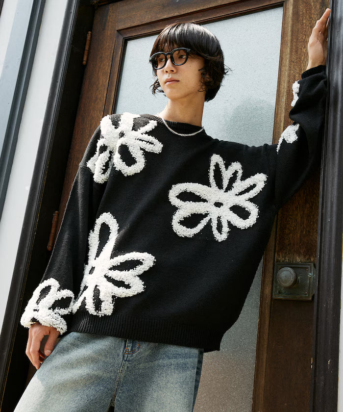 Boucle Flower Pattern Pullover Knit [Limited Edition]