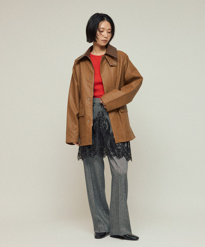 Oversized leatherette blouson / Mixed material switching