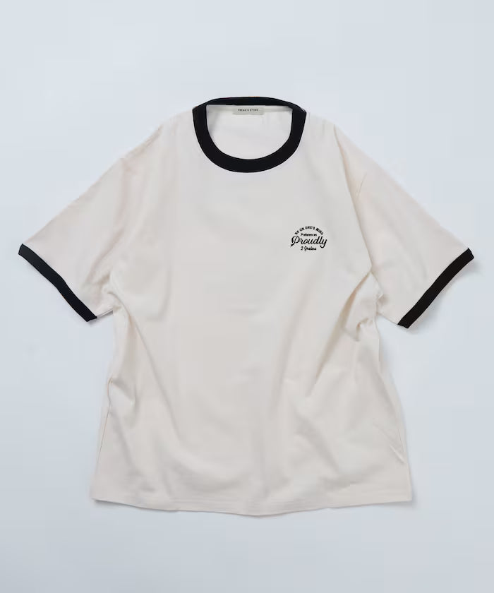 Relaxed Fit Design Back Embroidery Crew Neck T-Shirt / Cherry / Ringer 【Limited Edition】