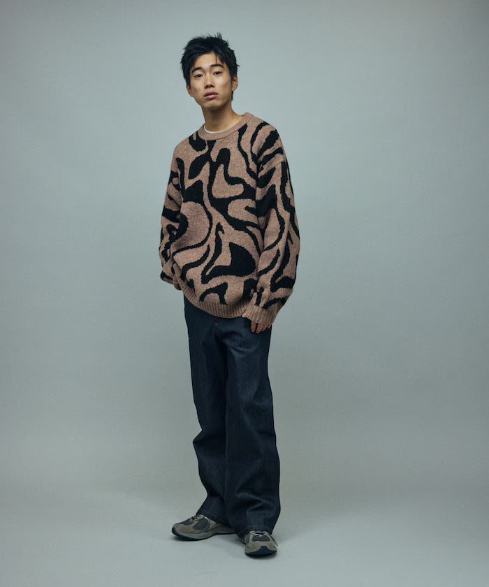 All-over Pattern Double Jacquard Knit Crew Neck Pullover / Relaxed Fit