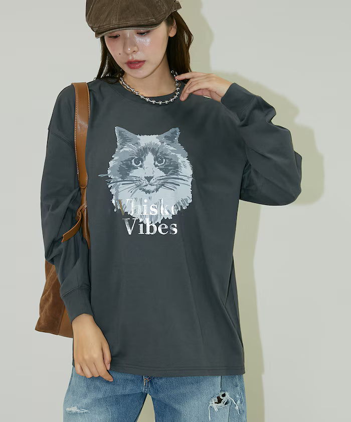 Handwritten-style Cat Print Foil Logo Long Sleeve T Limited Edition