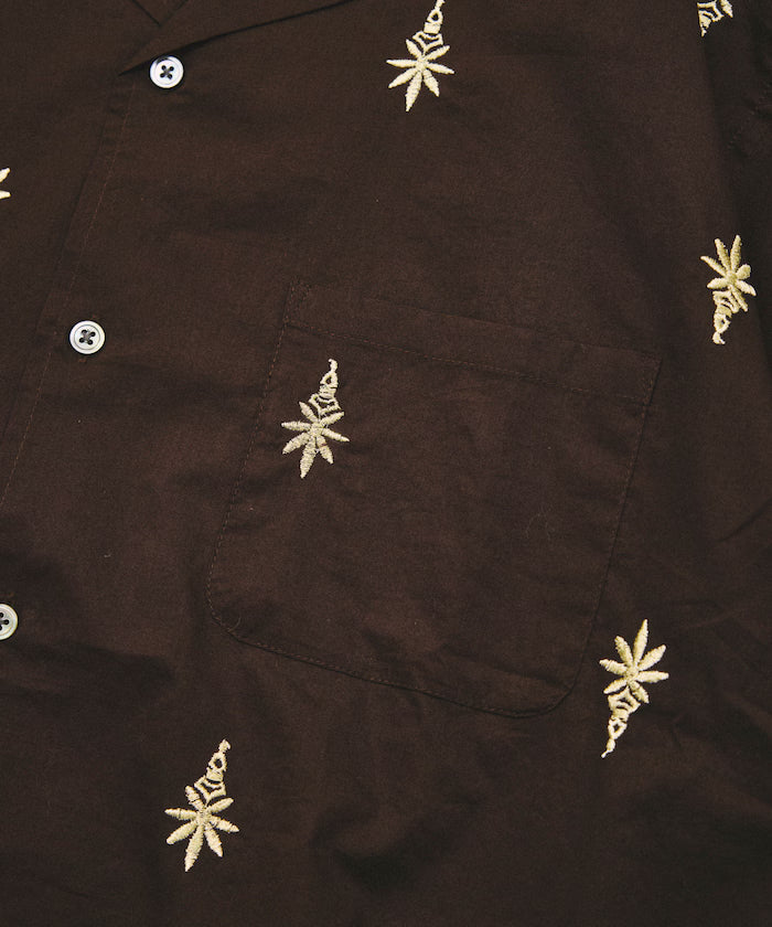 India-made all-over pattern embroidered relax-fit open collar short sleeve shirt