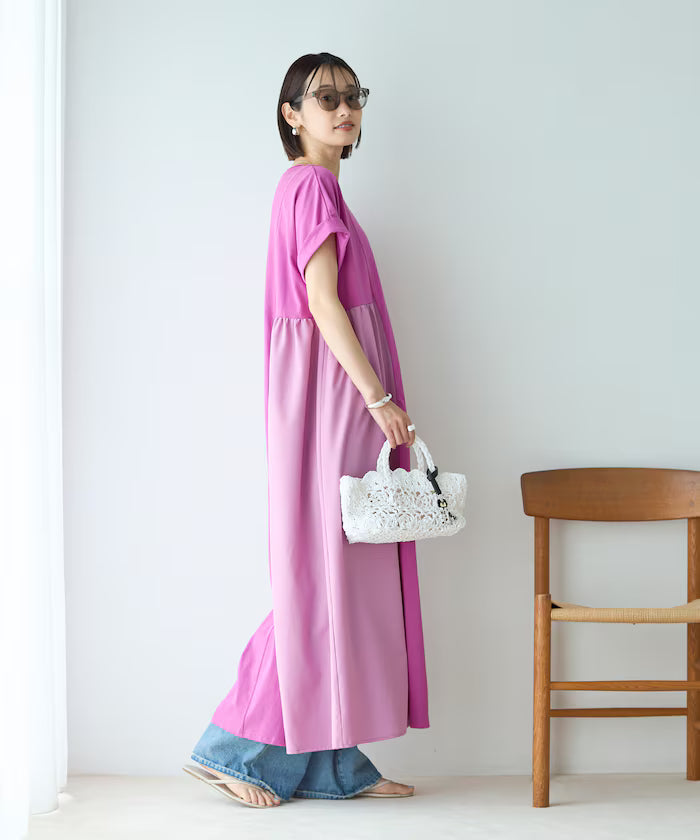 Organic Cotton Mixed Material Docking Gathered Dress