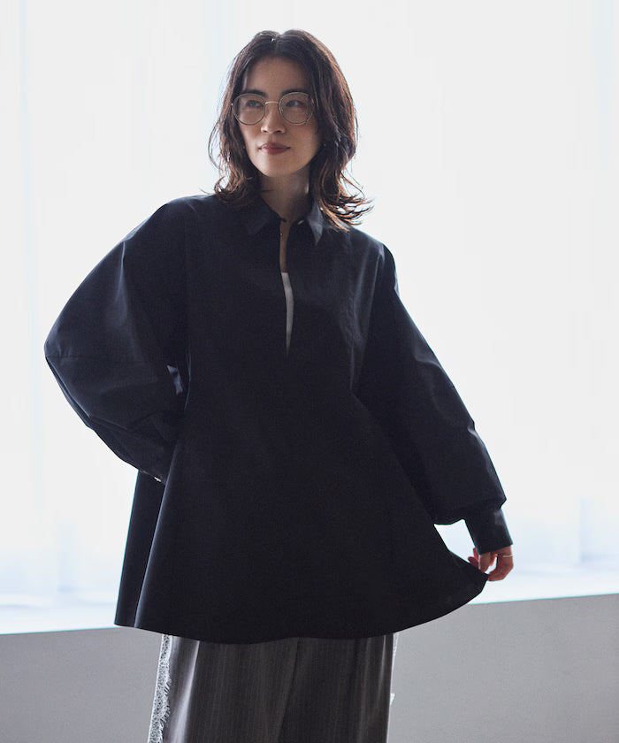 Flare Silhouette Skipper Balloon Sleeve Shirt