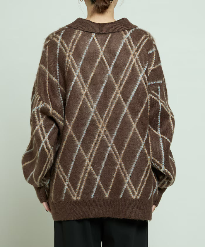 Checked pattern mohair touch skimmer knit limited edition