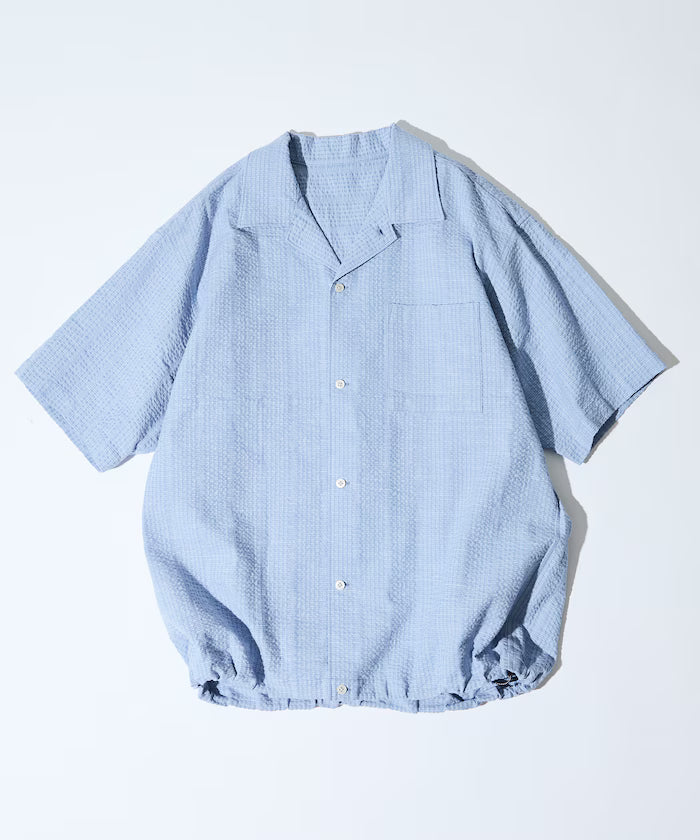 Seersucker Spindle Open Collar Short Sleeve Shirt