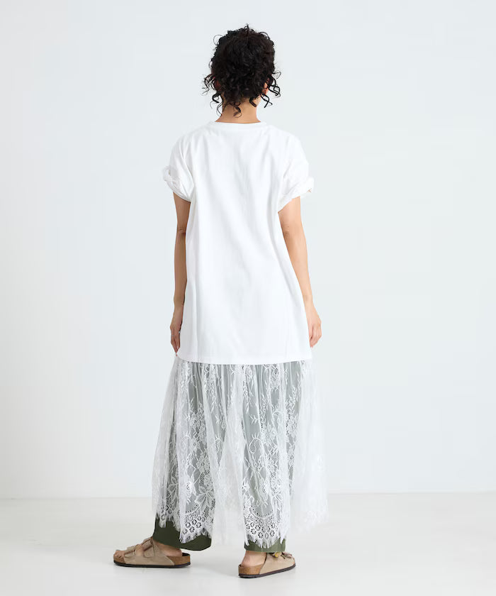 T-shirt lace docking one-piece