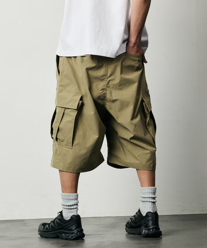 Quick Dry Fabric Wide Silhouette Poly Rip Cross Short Cargo Pants/UV Cut/Quick Dry 【Limited Release】