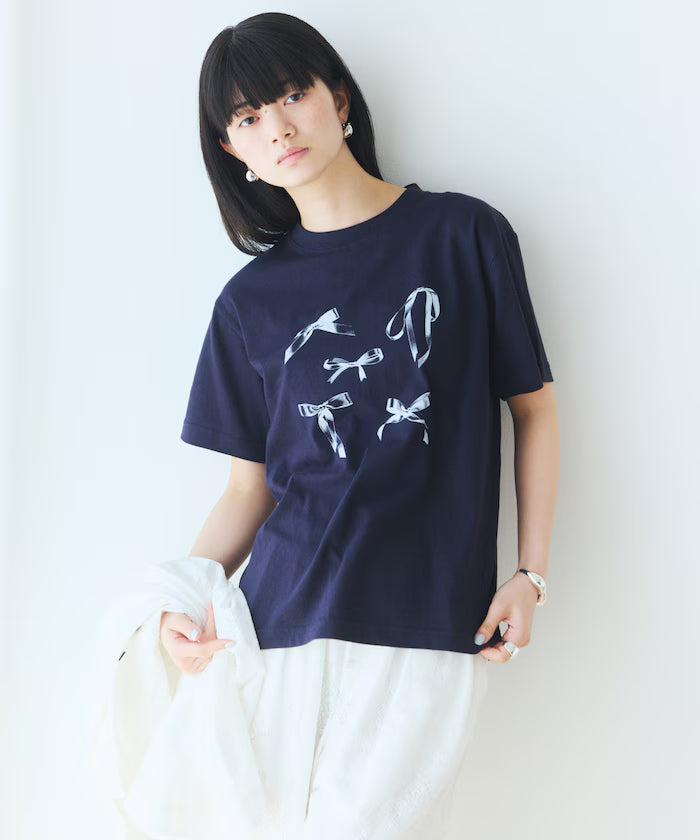 Comfortable Ribbon Print Crew Neck T-shirt