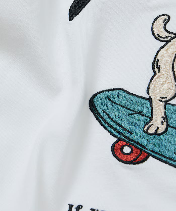 Relaxed Fit Back Embroidery Design Crew Neck T-Shirt / Dog 【Limited Edition】
