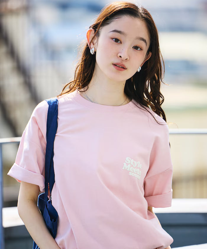 Big Silhouette Back Print Crew Neck T-Shirt / Style Meets 【Limited Edition】 - Pink