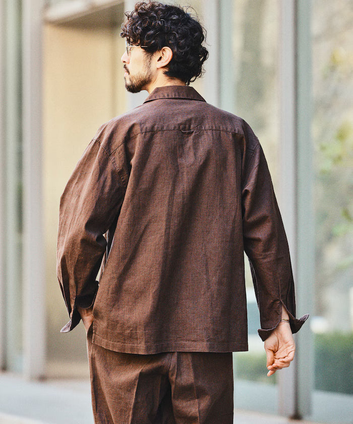 LINEN COTTON OPEN COLLAR SHIRT【Compatible with setups】
