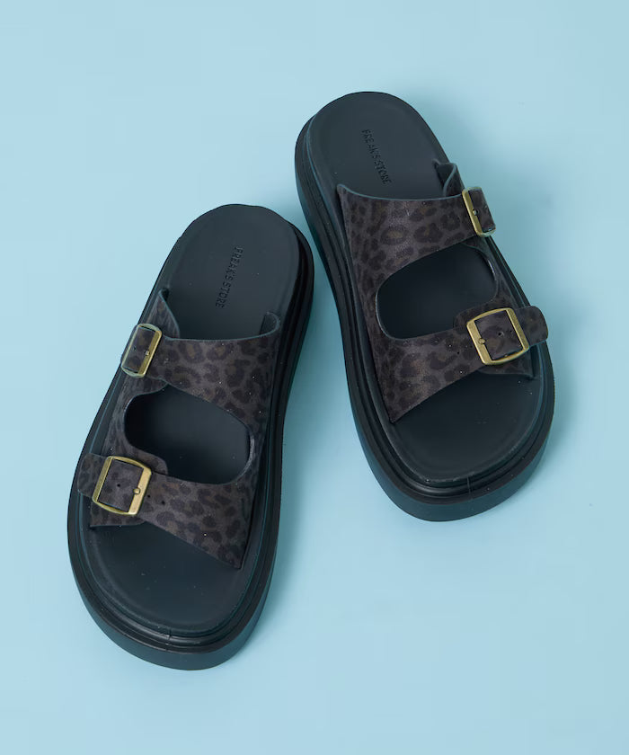 Lazerette SW Double Strap Slide Sandal / Platform Sole [23~28cm] 【Limited Edition】 - Gray Leopard