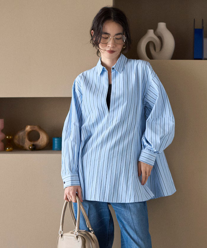 Flare Silhouette Skipper Balloon Sleeve Shirt