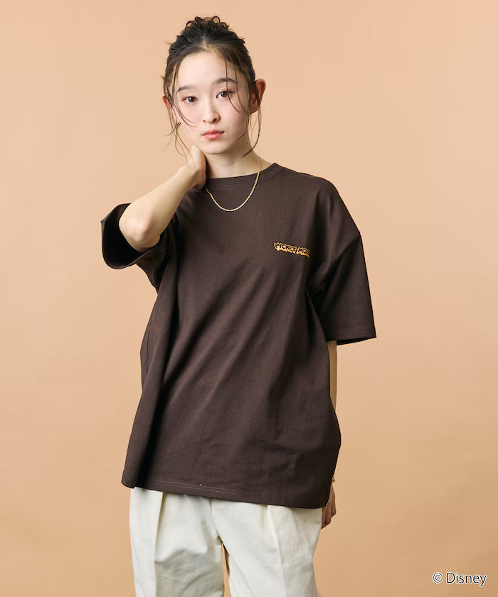 DISNEY/Mickey Mouse/Monochrome Back Print Crew Neck T-Shirt/Scene [Limited Edition]