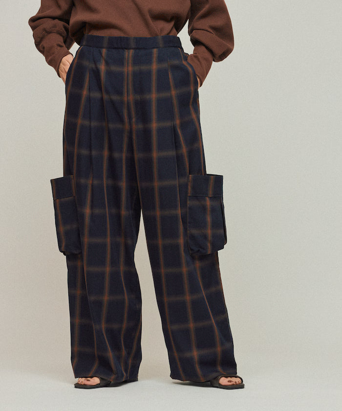 Ombre Check Easy Pants / Patch Pocket Wide Easy Pants